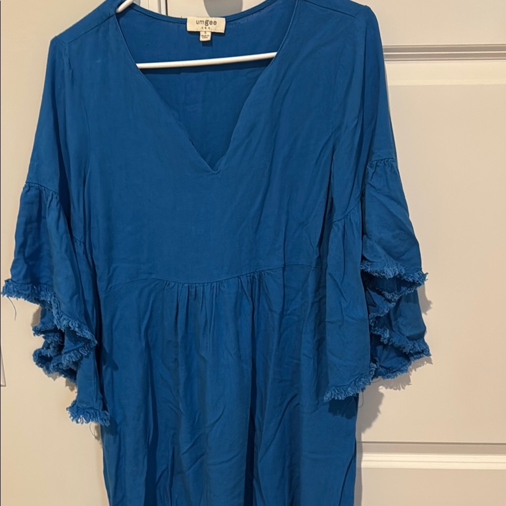 Umgee Vibrant Blue Flowy Dress with Ruffle Sleeves